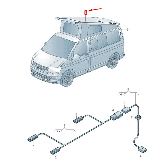 NEW VW TRANSPORTER VI T6 FRONT ROOF WIRING HARNESS 7E0971100B