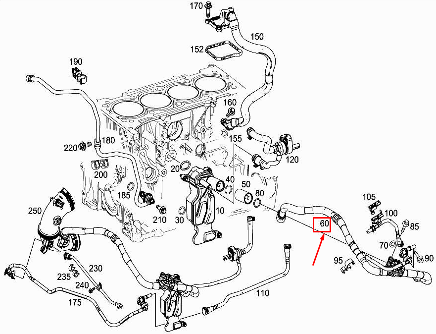 new mercedes-benz glc x253 crankcase vent line a2740188500 original
