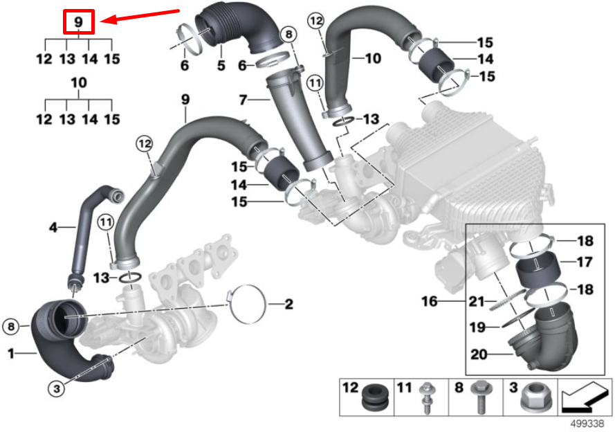 new bmw 2 f22,f87 turbocharger intercooler pipe 11617846245 7846245 original