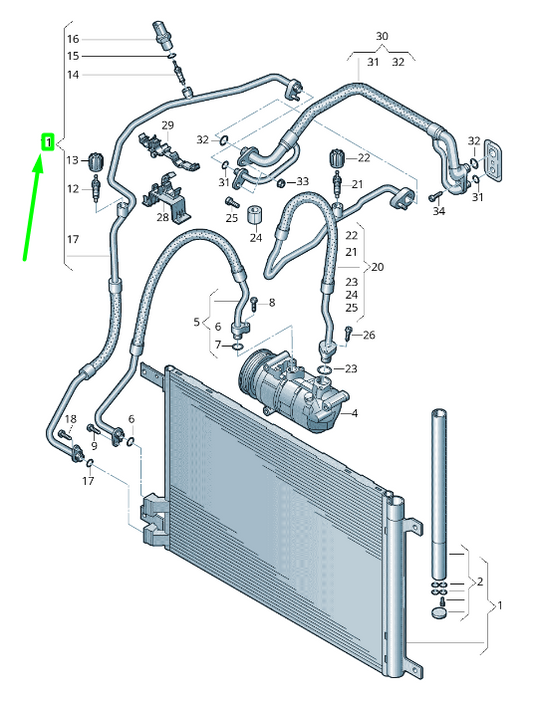new volkswagen tiguan ad mk2 a/c hose 5qf816741e original