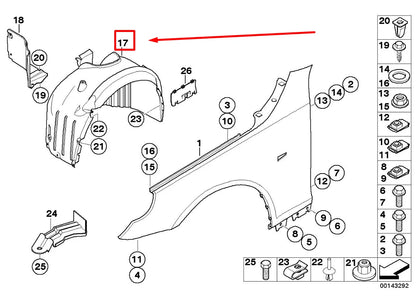 NEW BMW 5 E60 FRONT RIGHT INNER FENDER LINING 7186922 51717186922 ORIGINAL
