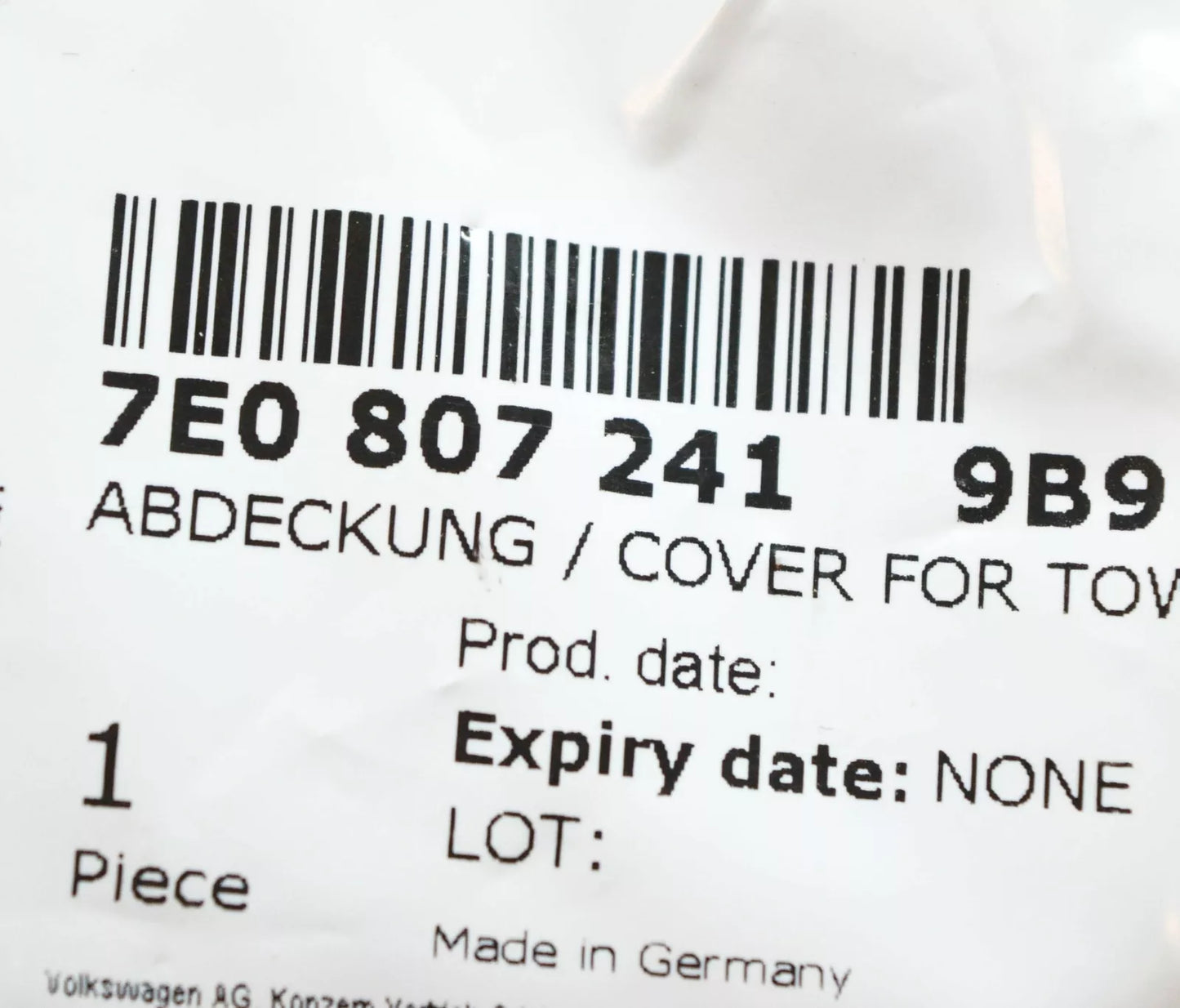 NEW VW TRANSPORTER T6 CAMPER FRONT BUMPER TOW HOOK EYE CAP 7E08072419B9 ORIGINAL