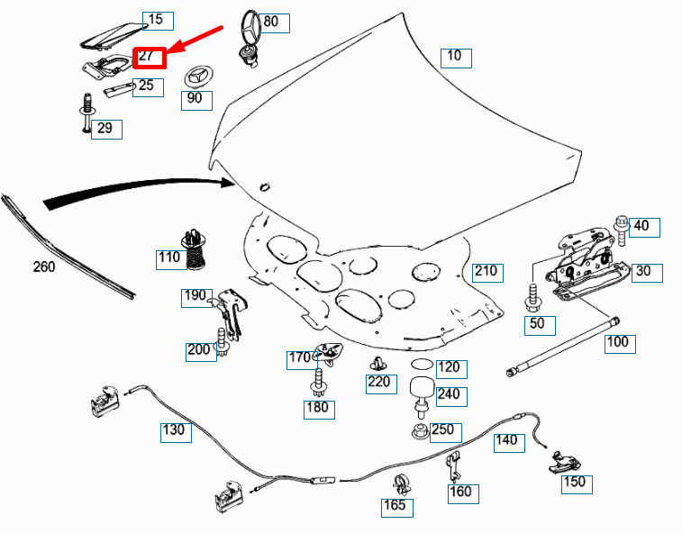 NEW MERCEDES-BENZ C W204 AMG ENGINE HOOD RIGHT BRACKET A2048850141 ORIGINAL