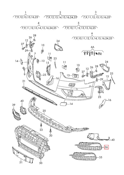 NEW AUDI A3 2013-2016 FRONT RIGHT FOG LIGHT GRILLE 8V3807682K9B9