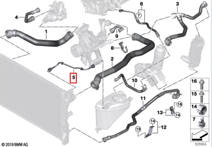 NEW BMW 5 G30 RIGHT WATER RADIATOR COOLANT HOSE 17128598387 ORIGINAL