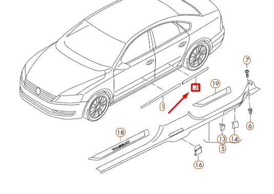 NEW VW PASSAT B7 REAR LEFT DOOR PROTECTIVE CHROME STRIP 561853753A2ZZ ORIGINAL
