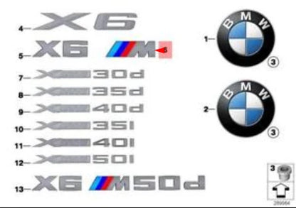 NEW BMW X6 E71 REAR TRUNK BOOT LID EMBLEM BADGE LABEL 51147250850 ORIGINAL