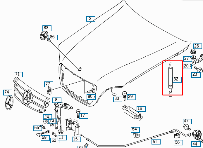NEW MB ML W163 FRONT BONNET HOOD GAS SPRING LIFT CYLINDER A163880002 ORIGINAL