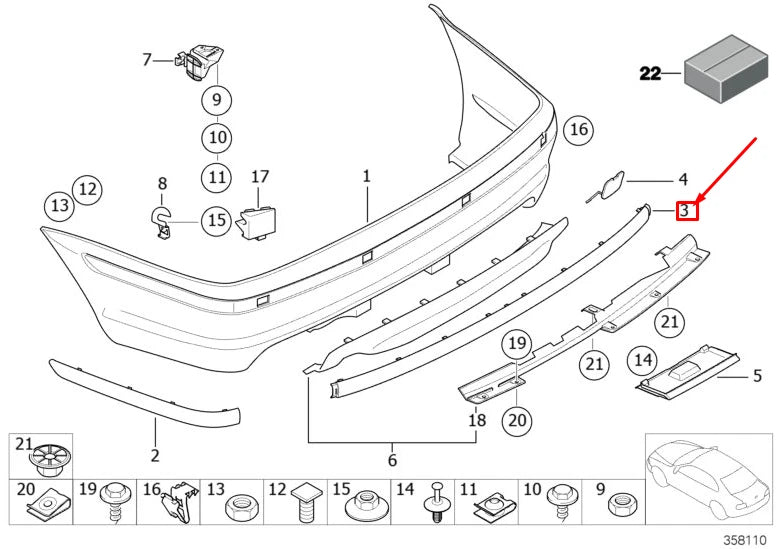 NEW BMW 3 E46 REAR BUMPER CENTRE M PROTECTIVE RUBBER STRIP 51127893306 ORIGINAL