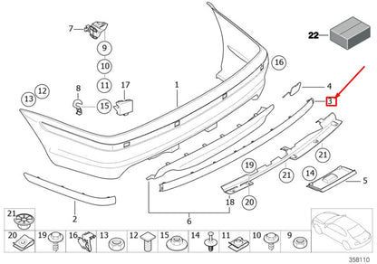 NEW BMW 3 E46 REAR BUMPER CENTRE M PROTECTIVE RUBBER STRIP 51127893306 ORIGINAL
