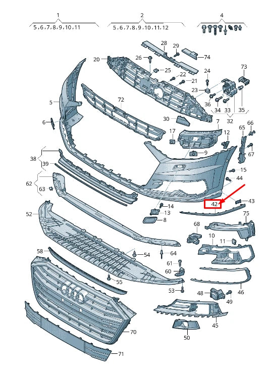 NEW AUDI A8 4N FRONT RIGHT BUMPER TRIM 4N0853334A2ZZ