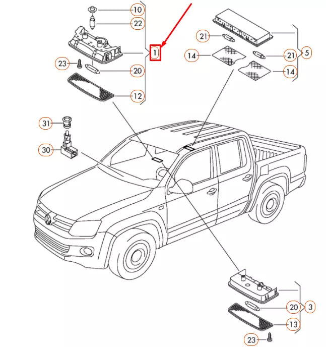 NEW VOLKSWAGEN AMAROK INTERIOR AND READING LIGHTING 3B0947105CY20 ORIGINAL
