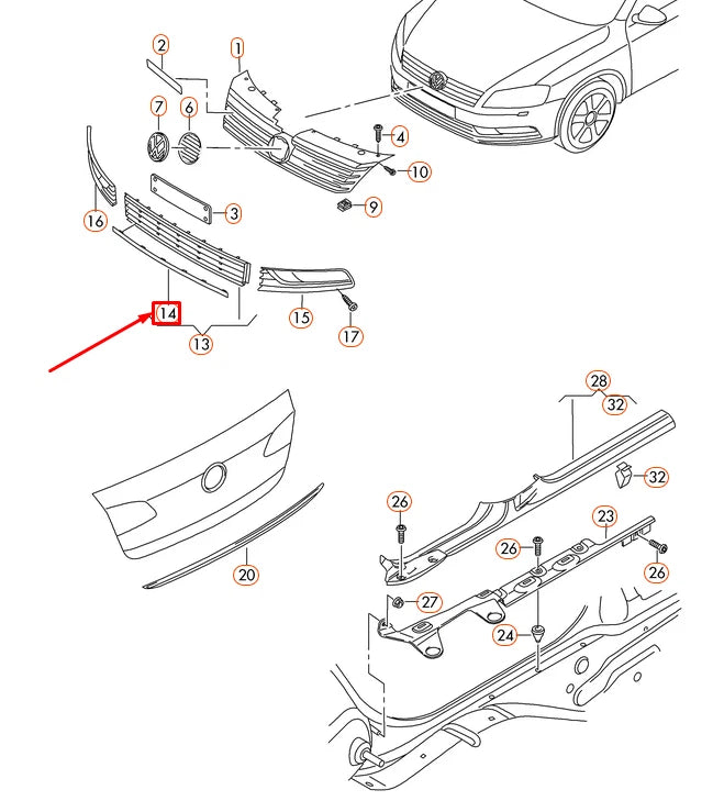 NEW VW PASSAT B7 R-LINE FRONT LOWER CENTRE GRILLE TRIM 3AA8537652ZZ