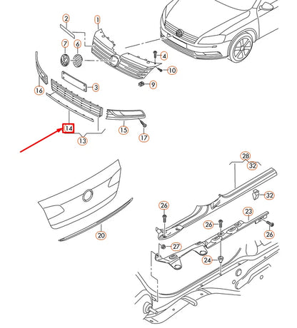 NEW VW PASSAT B7 R-LINE FRONT LOWER CENTRE GRILLE TRIM 3AA8537652ZZ