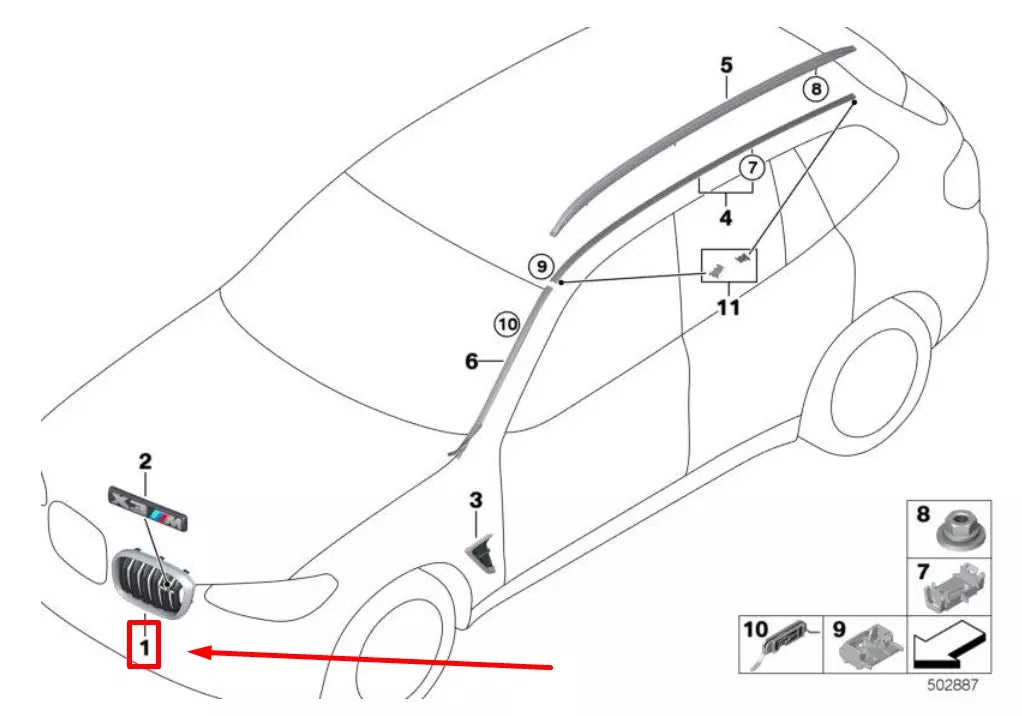 NEW BMW X3 G01, F97 FRONT RIGHT BUMPER GRILL 8098088 51118098088 ORIGINAL
