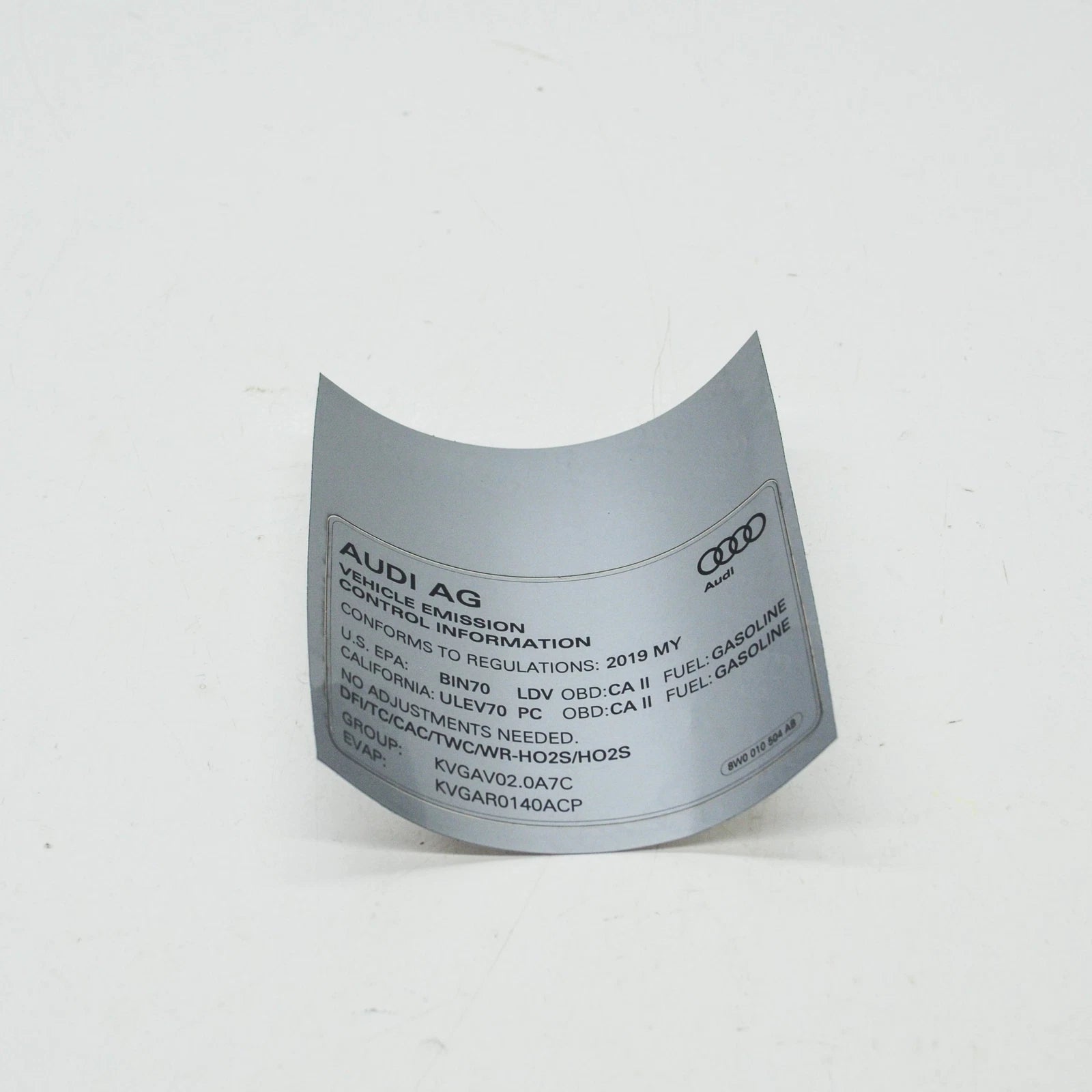 NEW AUDI A4 B9 EMMISION DATA PLATE 8W0010504AB ORIGINAL
