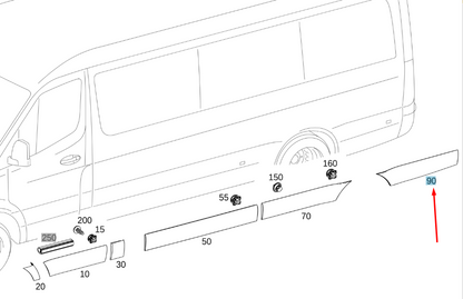 new mb sprinter w907 rear right side protective strip a91069011009k83 original