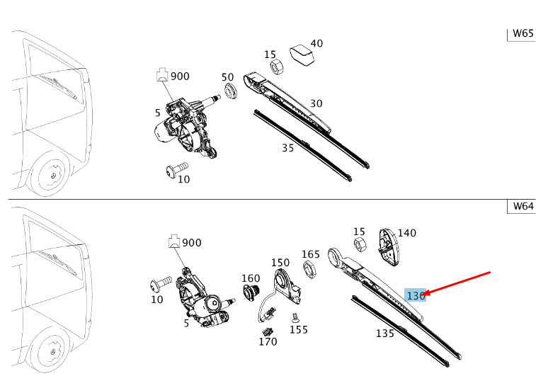 NEW MERCEDES-BENZ VITO W447 REAR WINDOW WIPER ARM A4478201544 ORIGINAL