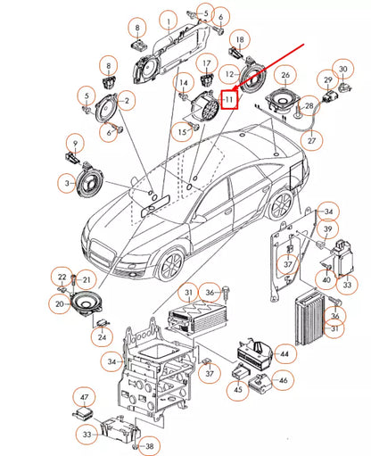 NEW AUDI A6 C6 REAR DOOR MID-RANGE BASS SPEAKER 4F0035415B ORIGINAL