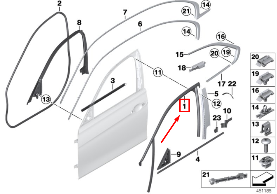 new bmw 3 f30, f80 front left door window guide 7414531 51337414531 original