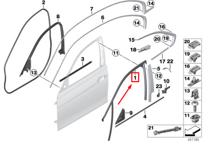 new bmw 3 f30, f80 front left door window guide 7414531 51337414531 original