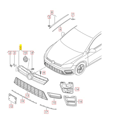 NEW VW GOLF MK7 5G R-LINE FRONT BUMPER RADIATOR GRILLE 5G0853651EADQ ORIGINAL