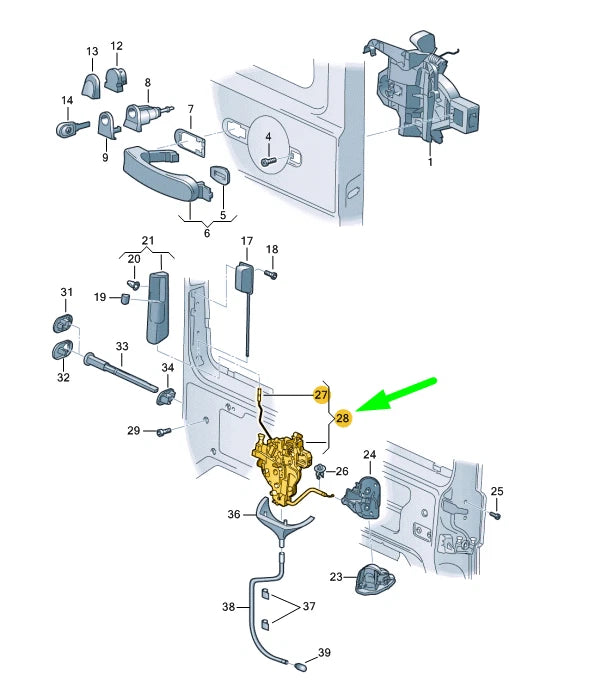 NEW VW TRANSPORTER T5 LEFT SLIDING DOOR REMOTE CONTROL LOCK 7E0843653BS