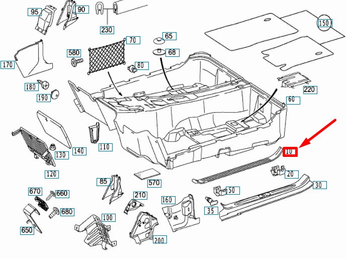 NEW MERCEDES-BENZ SL R230 FRONT LEFT DOOR INSIDE RAIL A23068001359051 ORIGINAL