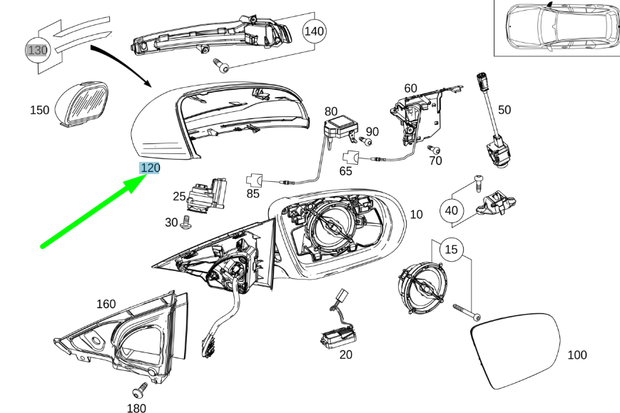NEW MB C W205 FRONT RIGHT DOOR MIRROR COVER RHD A09981152009040 ORIGINAL