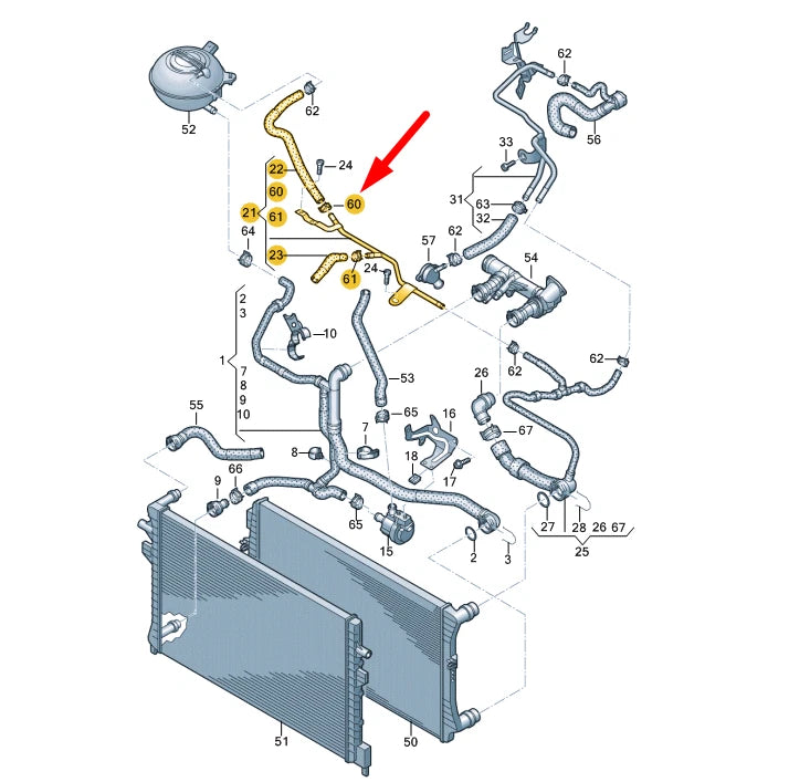 NEW VW ARTEON 3H7 COOLING SYSTEM UPPER FRONT BREATHER LINE 5Q0121064BB ORIGINAL