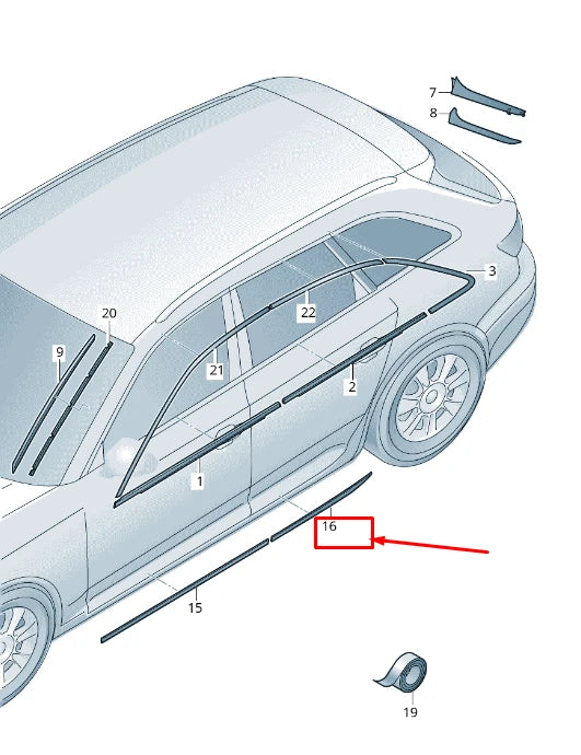 NEW AUDI A4 AVANT B9 REAR LEFT DOOR MOLDING 8W9853969 GRU 8W9853969GRU