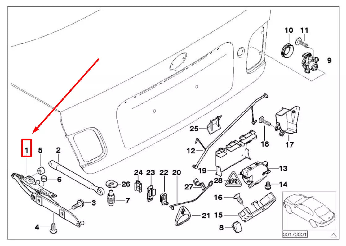 NEW BMW 3 E46 REAR LEFT TRUNK LID HINGE 41627028579 7028579 ORIGINAL