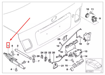 NEW BMW 3 E46 REAR LEFT TRUNK LID HINGE 41627028579 7028579 ORIGINAL