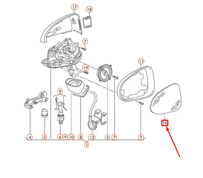 NEW VOLKSWAGEN TOUAREG 7P FRONT LEFT DOOR MIRROR GLASS 7P6857521C ORIGINAL
