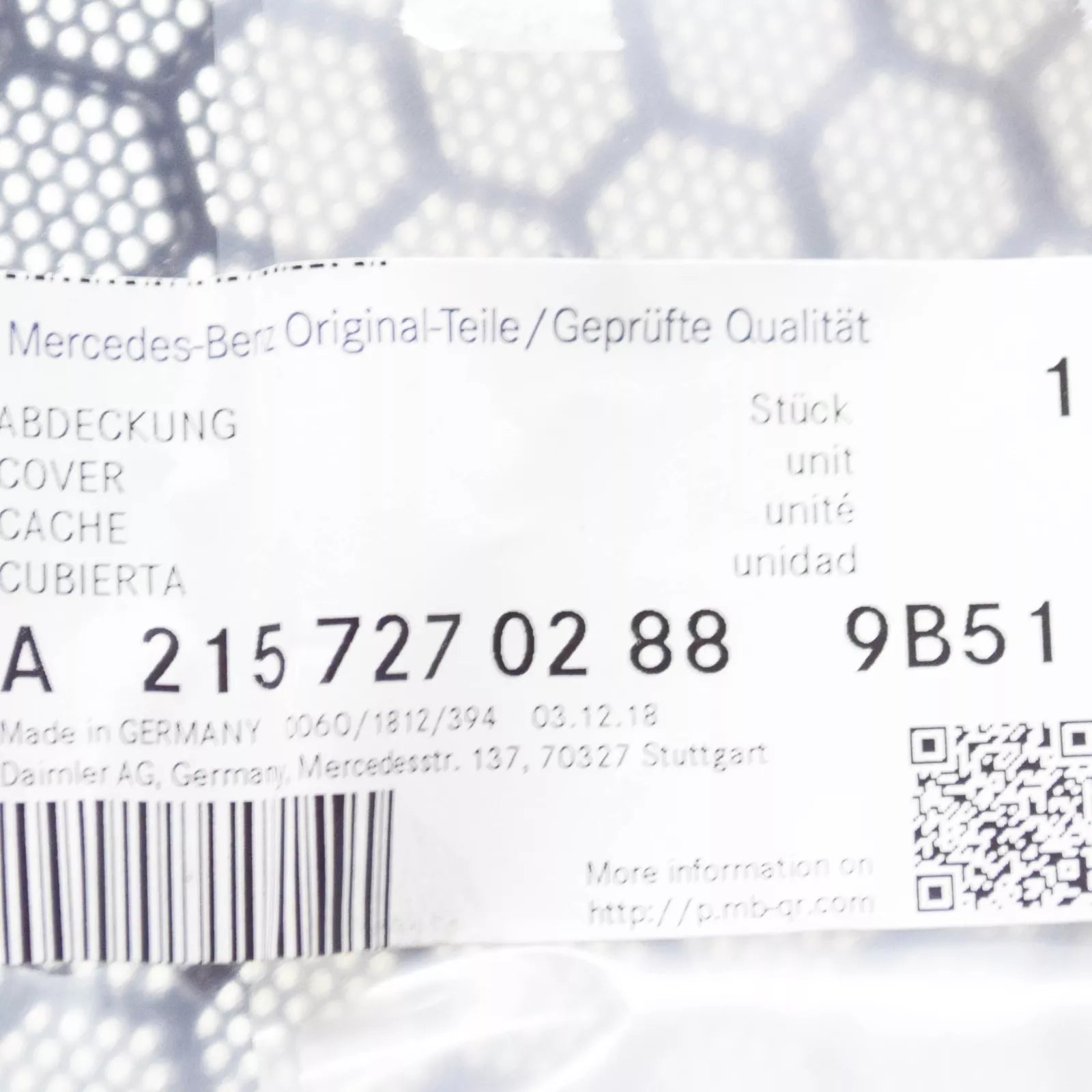 NEW MB CL C215 FRONT RIGHT DOOR LOUDSPEAKER COVER A21572702889B51 ORIGINAL