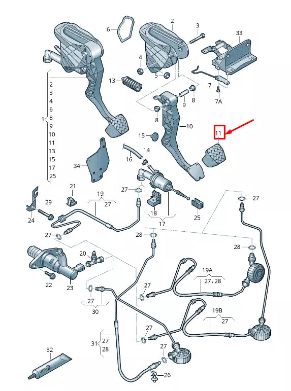 NEW AUDI A3 SPORTBACK 8P CLUTCH PEDAL PAD CAP LHD 1K17211749B9