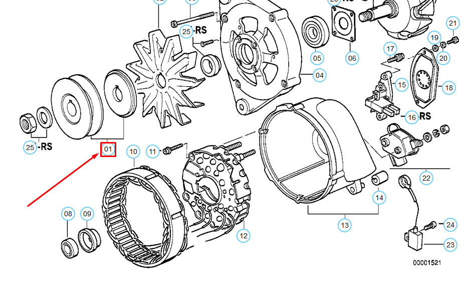 new bmw 5 e34 alternator pulley 12311722983 1722983 original