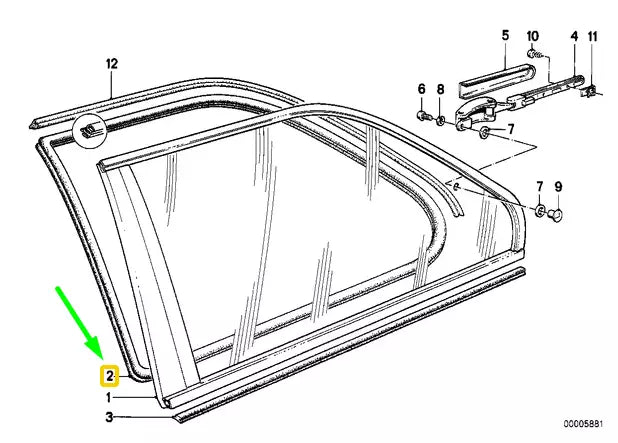 NEW BMW 3 COUPE E30 REAR VENT/QUARTER WINDOW SEALING GASKET 51361904827 ORIGINAL