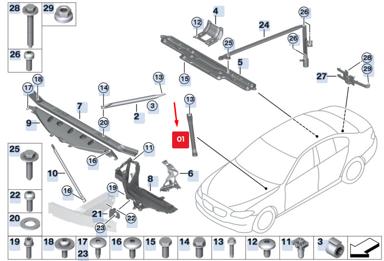 new bmw 5 gran turismo f07 rear left cross-brace 51617187697 7187697 original