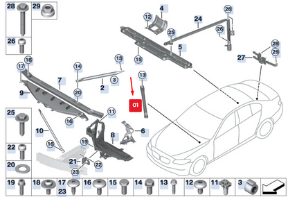 new bmw 5 gran turismo f07 rear left cross-brace 51617187697 7187697 original