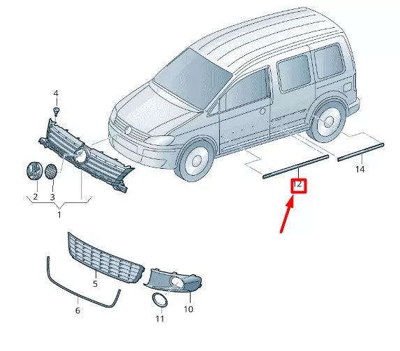 NEW VOLKSWAGEN CADDY 2K MK3 FRONT RIGHT DOOR LOWER MOLDING 2K0853516E9B9