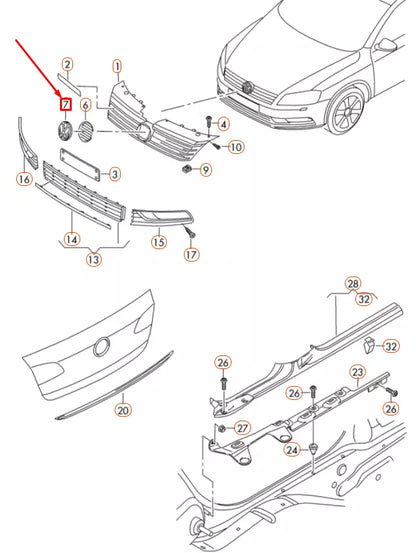 NEW VOLKSWAGEN PASSAT B7 FRONT RADIATOR GRILLE BADGE 3D0853601FJZA ORIGINAL