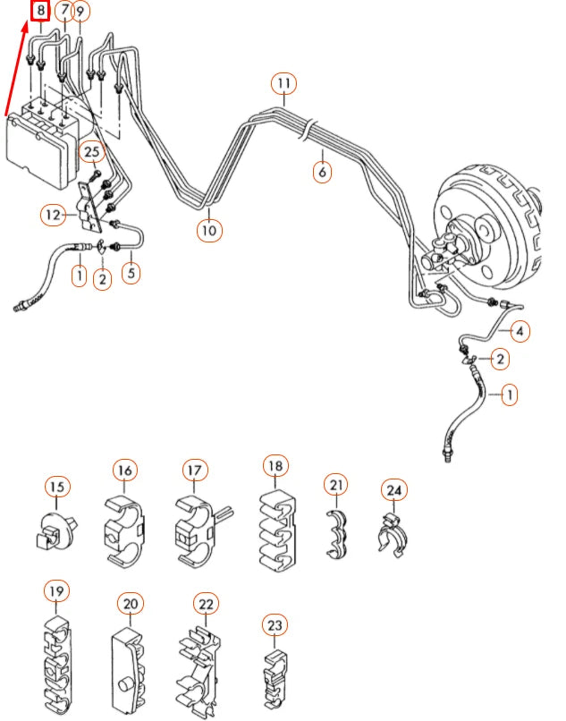 NEW AUDI Q7 4L FRONT HYDRAULIC TO JUNCTION REAR BRAKE LINE 7L8614729A ORIGINAL
