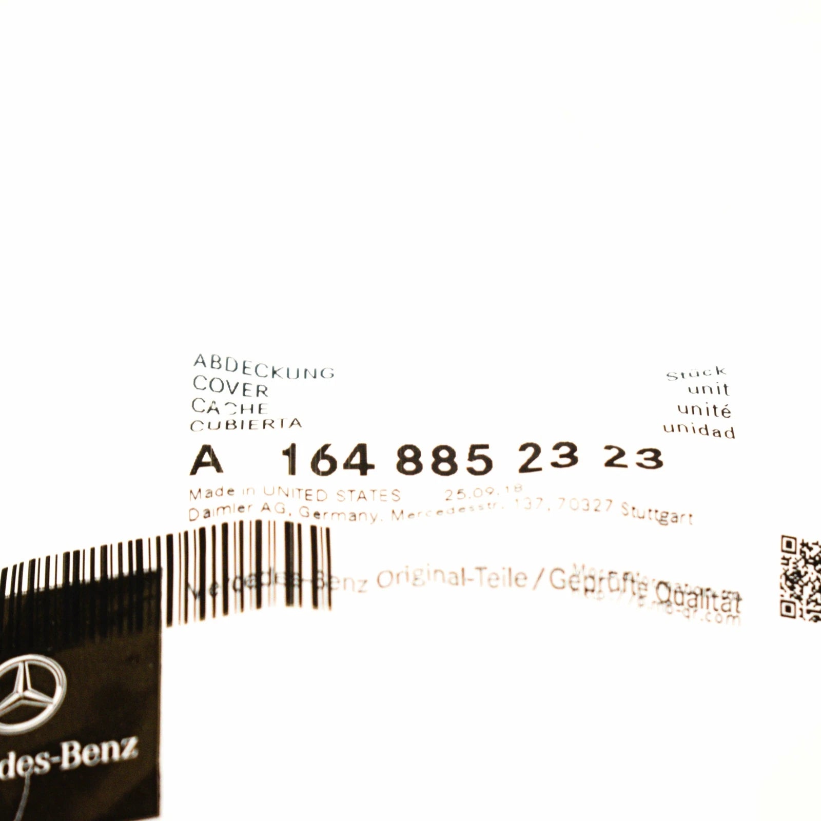 NEW MB M W164 REAR BUMPER TOW HOOK EYE CAP COVER A1648852323