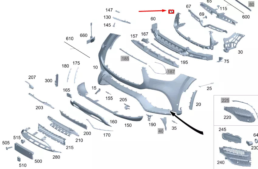 NEW MB GLE W167 FRONT BUMPER LOWER CENTER BASIC CARRIER A1678851600 ORIGINAL