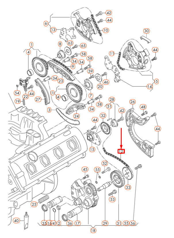 new audi r8 42 lower centre engine timing chain 06e109465bb original