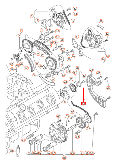 new audi r8 42 lower centre engine timing chain 06e109465bb original