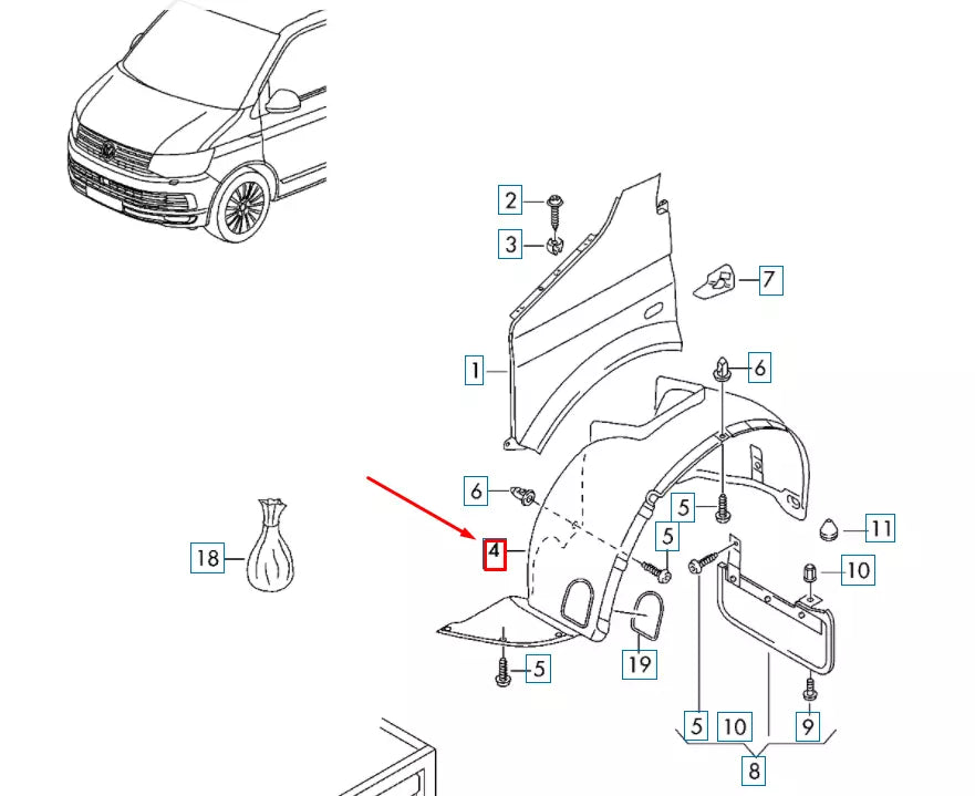 NEW VW TRANSPORTER T6 FRONT LEFT WHEEL HOUSING LINER 7E0809957E ORIGINAL