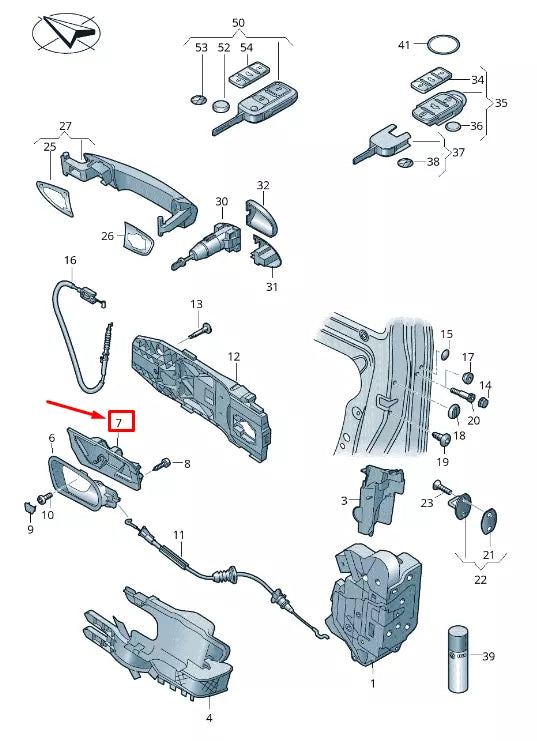 NEW VW SHARAN 7N FRONT LEFT DOOR HANDLE CLAMPING PIECE 7N0837197