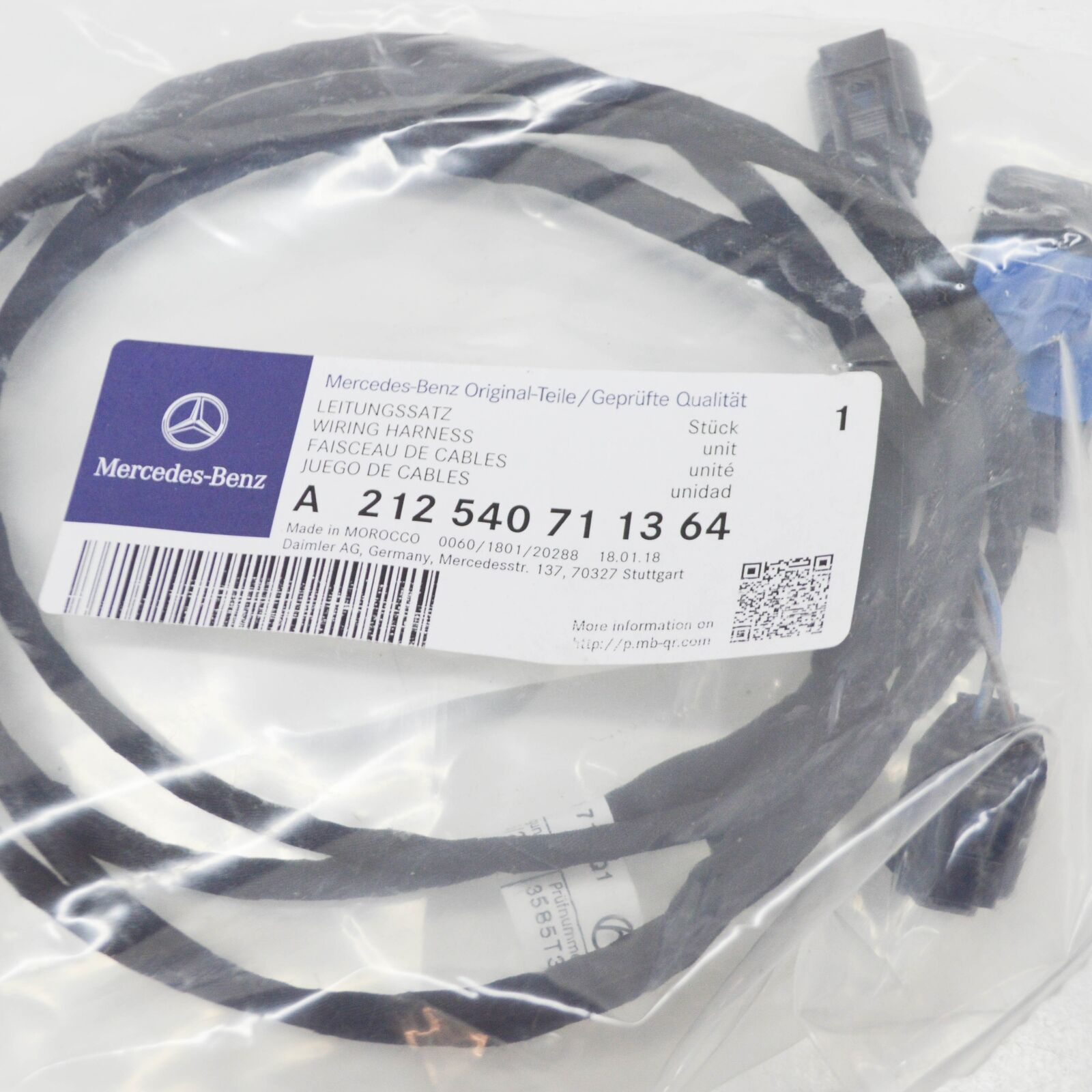 NEW MERCEDES-BENZ E W212 FRONT BUMPER WIRING HARNESS A2125407113 ORIGINAL